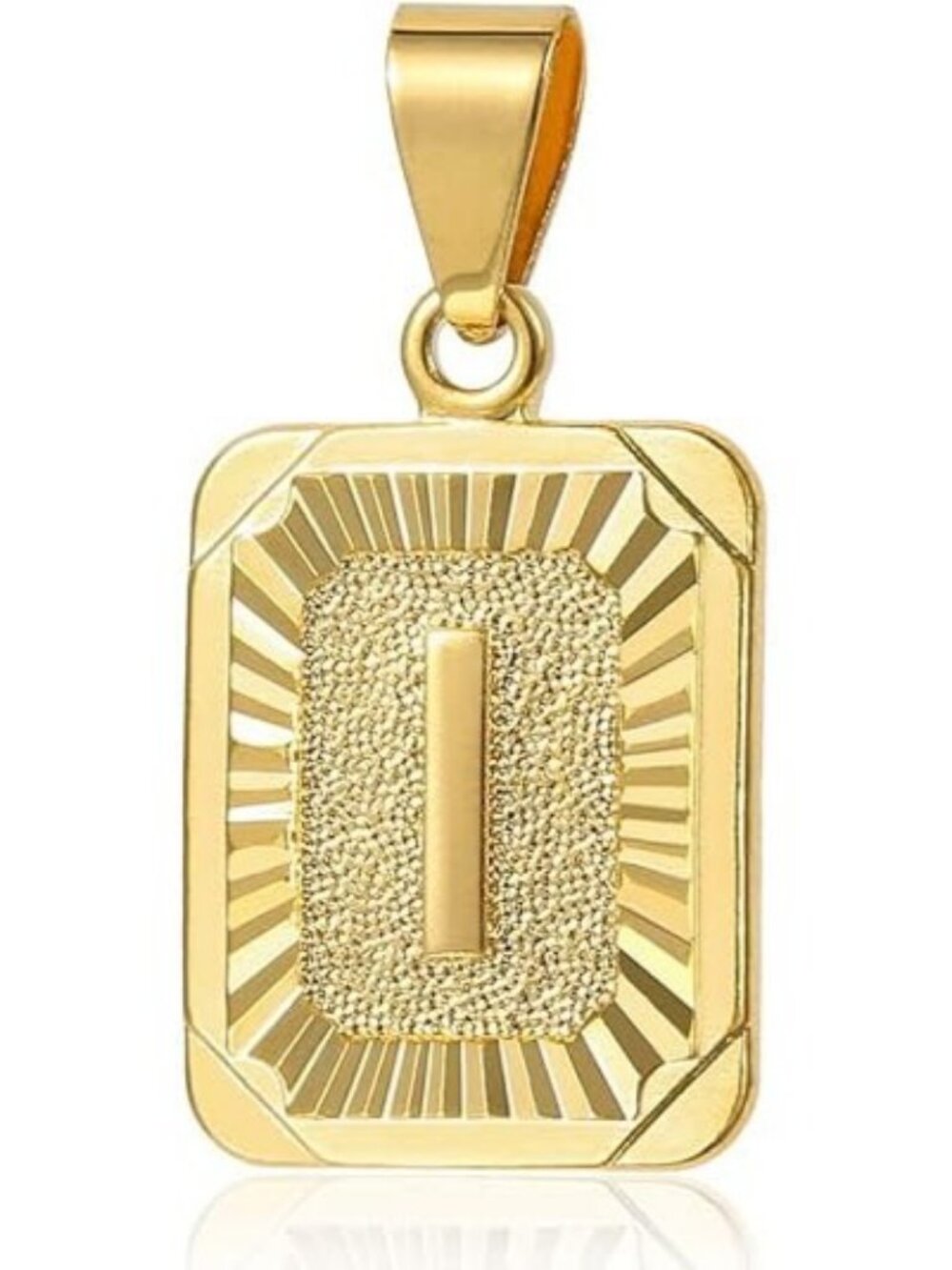 Letter I Rectangle Capital Initial Pendant Charm Gold Plated